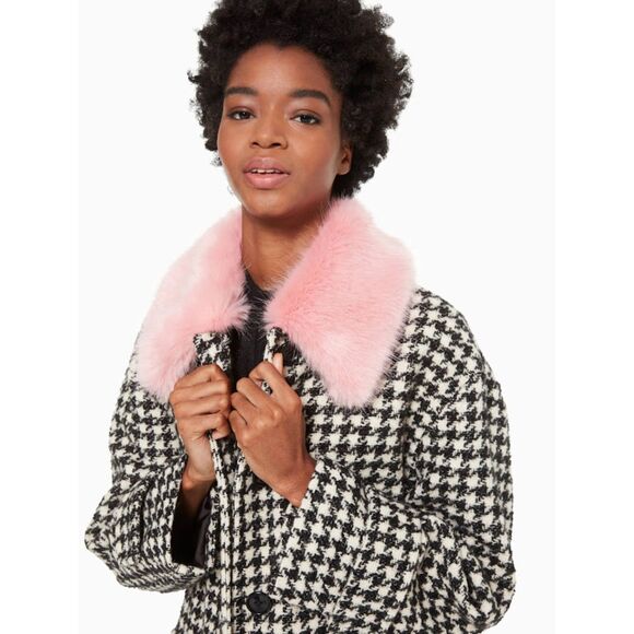 COPY - Kate Spade houndstooth wool coat detachable pink fur collar lined NWOT s… - Picture 6 of 15